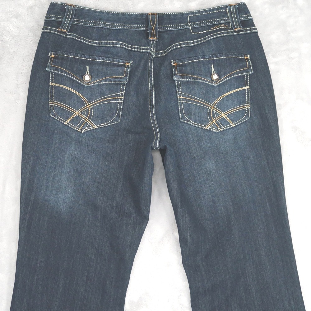 INC Jeans Women 12 Fit 32x32.5 Blue Boot Leg Regular Fit Embellished Embroidered